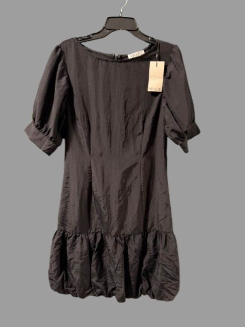 Aware Black Puff-Sleeve Mini Dress with Ruffle Hem |M| - Picture 2 of 4